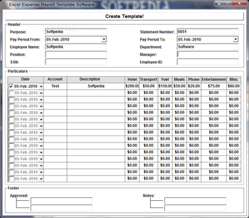 Excel Expense Report Template Software screenshot