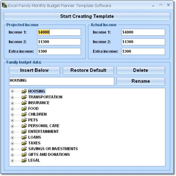 Excel Family Monthly Budget Planner Template Software screenshot