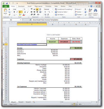 Excel Finance Personal Template screenshot