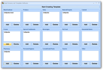 Excel Grocery List Template Software screenshot