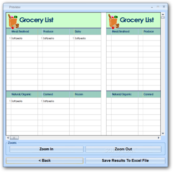 Excel Grocery List Template Software screenshot 2