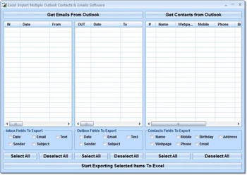 Excel Import Multiple Outlook Contacts & Emails Software screenshot