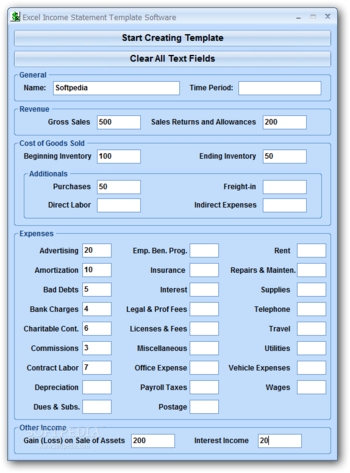 Excel Income Statement Template Software screenshot