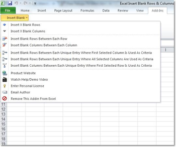 Excel Insert Blank Rows & Columns Between Data Software screenshot