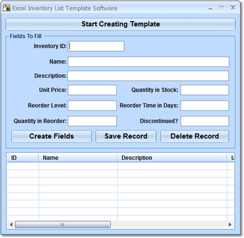 Excel Inventory List Template Software screenshot
