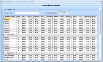 Excel Profit and Loss Projection Template Software screenshot