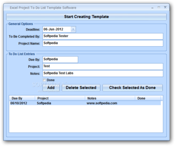 Excel Project To Do List Template Software screenshot