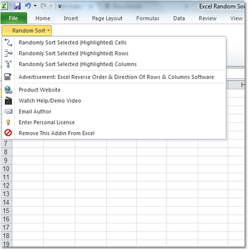 Excel Random Sort Order Of Cells, Rows & Columns Software screenshot