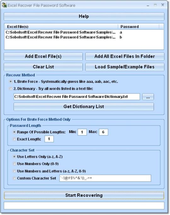 Excel Recover File Password Software screenshot