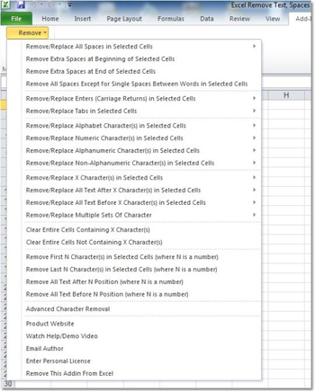 Excel Remove Text, Spaces & Characters From Cells Software screenshot