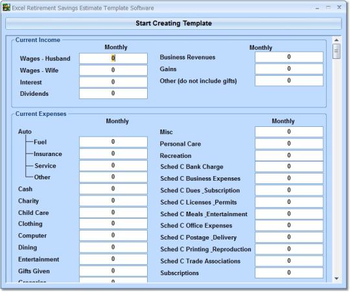 Excel Retirement Savings Estimate Template Software screenshot