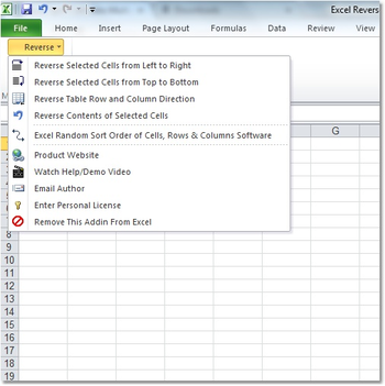 Excel Reverse Order Of Rows & Columns Software screenshot