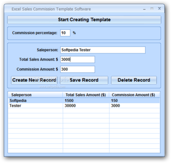 Excel Sales Commission Template Software screenshot
