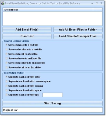Excel Save Each Row, Column or Cell As Text or Excel File Software screenshot