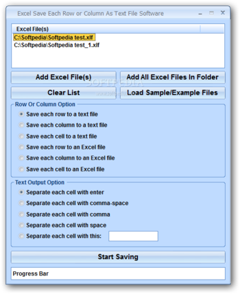 Excel Save Each Row or Column As Text File Software screenshot