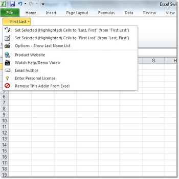 Excel Switch First Last Name Order Software screenshot