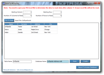 Excel to MS Access screenshot