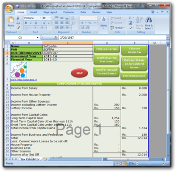 ExcelIncomeTaxCalculator screenshot