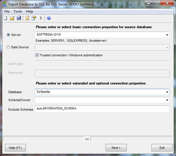 Export Database to SQL for SQL server screenshot