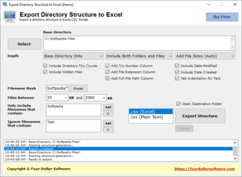 Export Directory Structure to Excel screenshot