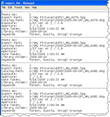 Export List screenshot