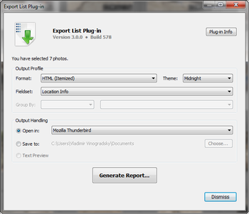 Export List Plug-in for Lightroom screenshot