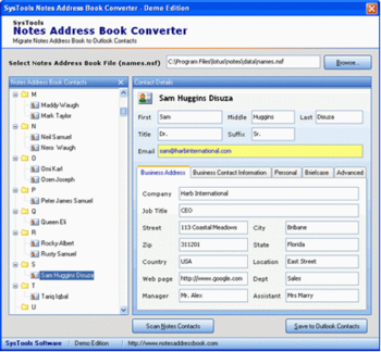 Export Lotus Notes Address Book screenshot