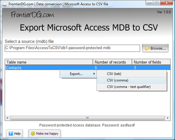 Export Microsoft Access MDB to CSV screenshot