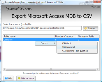 Export Microsoft Access MDB to CSV screenshot 2