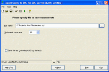 Export Query to SQL for SQL server screenshot