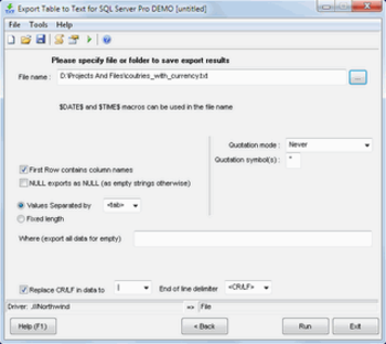 Export Table to Text tool for Microsoft Access screenshot