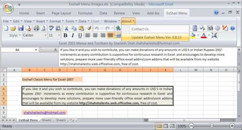 Exshail Classic Menu for Excel 2007+ screenshot