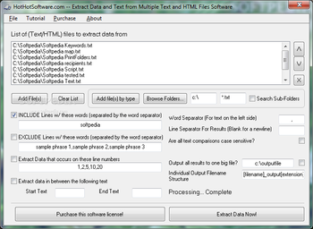 Extract Data and Text from Multiple Text and HTML Files screenshot