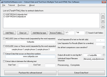 Extract Data and Text from Multiple Text and HTML Files Software screenshot