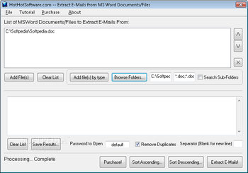 Extract E-mails from MS Word Documents/Files screenshot
