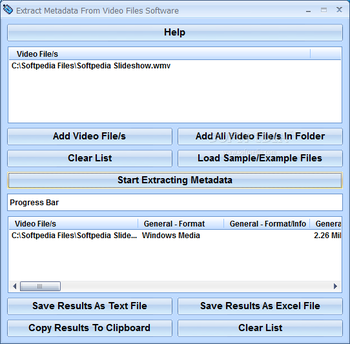 Extract Metadata From Video Files Software screenshot