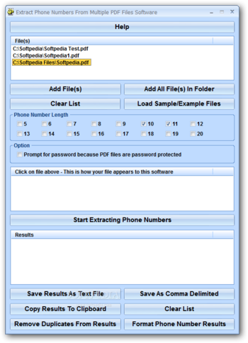 Extract Phone Numbers From Multiple PDF Files Software screenshot