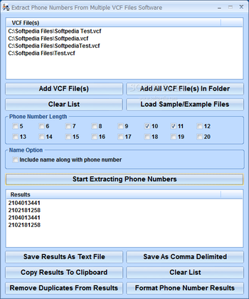 Extract Phone Numbers From Multiple VCF Files Software screenshot