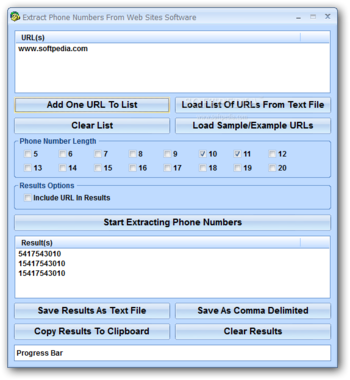 Extract Phone Numbers From Web Sites Software screenshot