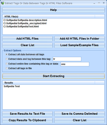 Extract Tags Or Data Between Tags In HTML Files Software screenshot
