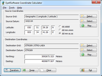 Eye4Software Coordinate Calculator screenshot 2