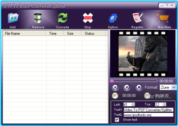 EZ AVI To Zune Converter Splitter screenshot