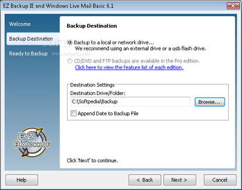 EZ Backup IE and Windows Live Mail Basic screenshot