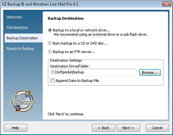 EZ Backup IE and Windows Live Mail Pro screenshot