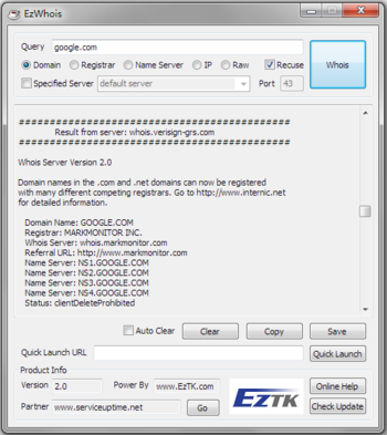 EzWhois screenshot