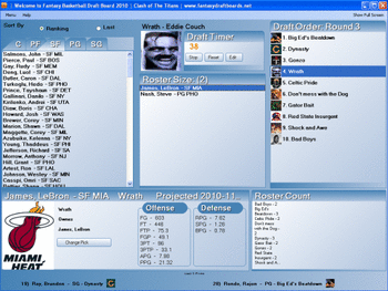 Fantasy Basketball Draft Board 2010 screenshot