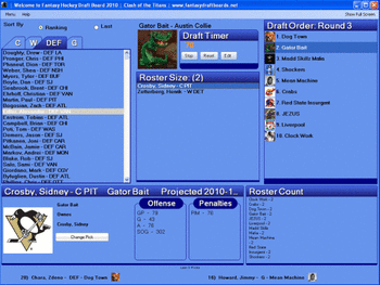 Fantasy Hockey Draft Board 2011 screenshot