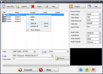 Fast DVD to iPod/PSP/3GP/MP4 Converter screenshot