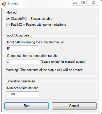 FastMC Excel AddIn screenshot 2