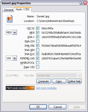 Febooti fileTweak Hash and CRC  screenshot